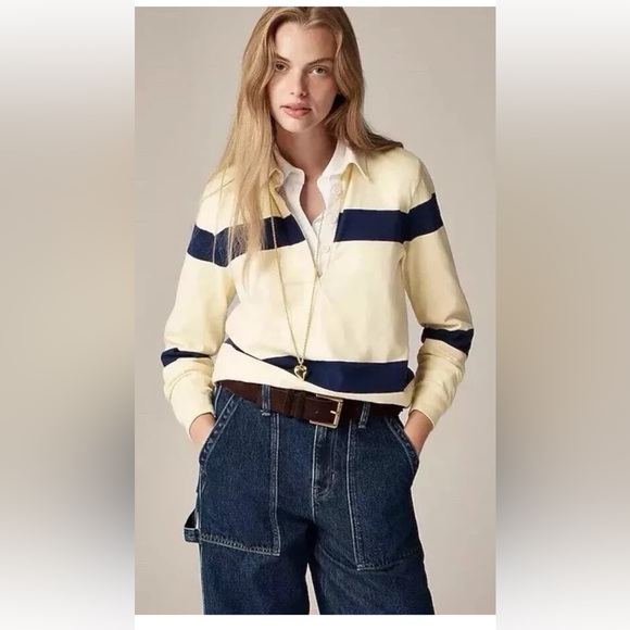 Jcrew Relaxed rugby T-shirt jersey Size XS CC993 navy and yellow - Picture 1 of 3